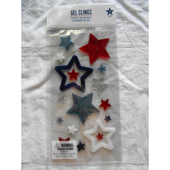 NEW Red White & Blue Stars 4th of July Patriotic Gel Window Sticker Clings 17 ct - Picture 1 of 2